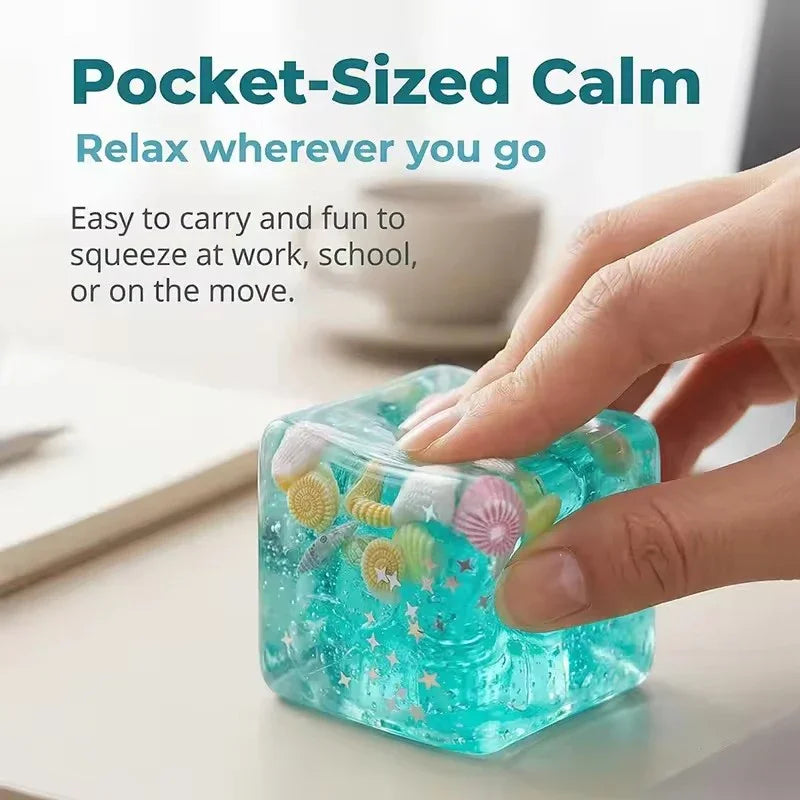 Squishy Ocean Shells Cube Stress Balls Squeeze Toy Transparent Maltose Cubes Fidget Toy Adult Sensory Stress Relief Fidget Toy